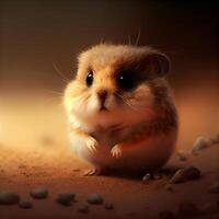 Hamster on a brown background. The hamster is sitting on the ground., Image photo