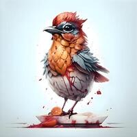 Hand drawn illustration of a red robin with blood on its body., Image photo