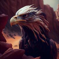 3d representación de un americano calvo águila en el desierto., ai generativo imagen foto