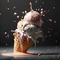 ice cream splashing out of a glass with ice cream ball., Image photo