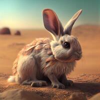 Rabbit in the desert. 3d rendering. Computer digital drawing., Image photo