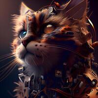 3D rendering of a cat with a robot made of metal., Image photo