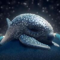 3D Illustration of a Fantasy Whale in the Night Sea., Image photo