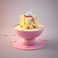 3d render of a vanilla ice cream in a pink bowl., Image photo