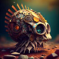 3d illustration of a skull in abstract background. Computer generated image., Image photo