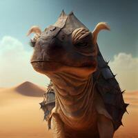 dinosaur in the desert, 3d render of dromedary, Image photo