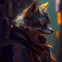 Fantasy image of a fox in an aviator's helmet., Image photo