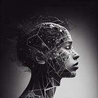 3d rendering of a female head made of black wireframe., Ai Generative Image photo