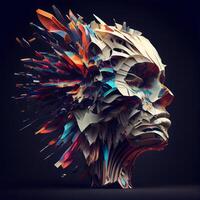 Abstract 3d rendering of human head made of polygonal shapes., Image photo