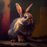 Rabbit in the room. Digital painting of a rabbit. Easter., Image photo