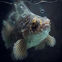 Close-up of a golden fish on a dark background. Fish in aquarium., Image photo