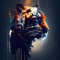 Tiger head with abstract grunge background. Fantasy animal portrait., Image photo