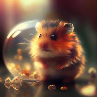 Hamster in a glass ball with a garland of stars., Image photo