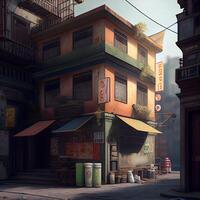 3D rendering of a Chinese house in a street in China., Image photo