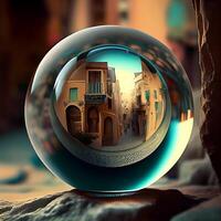 Crystal ball with view of the old city of Petra, Jordan., Image photo