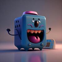 sorprendido 3d ilustración de un gracioso dibujos animados robot personaje., ai generativo imagen foto