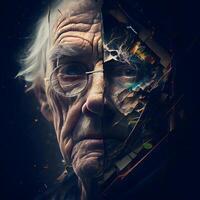 Portrait of an old man with cracked skin. Collage., Ai Generative Image photo