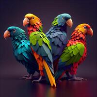 colorful parrots on a black background, 3d render., Image photo