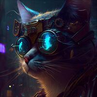 Fantasy portrait of a cat in a steampunk costume with glasses., Image photo