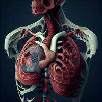 humano corazón anatomía, 3d ilustración de humano cuerpo con pulmones., ai generativo imagen foto