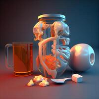 3d ilustración de un musical instrumento y un vaso de cerveza., ai generativo imagen foto