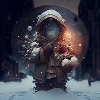 Fantasy image of a girl in a winter coat and hat., Image photo