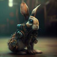 3d rendering of a cute little rabbit wearing a spacesuit., Ai Generative Image photo