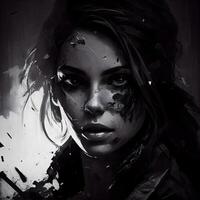 Artistic portrait of a beautiful girl with a painted face. Black and white., Image photo