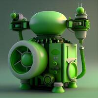 Green robot with big eyes. 3D rendering. Green robot., Image photo