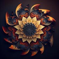 Abstract fractal mandala on black background. Computer generated graphics., Image photo