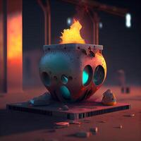 3d render of a cauldron with a burning fire inside., Image photo