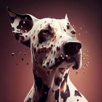 Dalmatian dog portrait with splashes of chocolate. Studio shot., Image photo