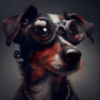 Portrait of a dog with a pilot's goggles. Studio shot., Image photo