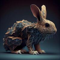 3d rendering of a rabbit made of polygonal shapes., Image photo