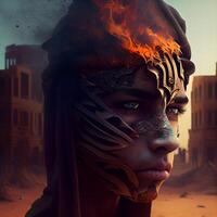 Portrait of a woman in the image of an Egyptian warrior., Image photo