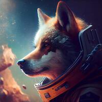 Astronaut in space. Portrait of a husky dog., Image photo