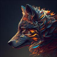 Colorful fox head on dark background. Design element for tattoo or t-shirt., Image photo