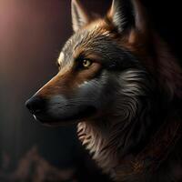 Portrait of a wolf on a dark background. Digital painting., Image photo