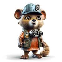 Cute cartoon bear in a military helmet with binoculars., Image photo