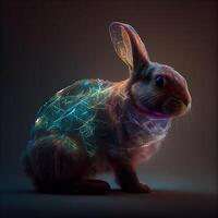 Easter bunny on a dark background. 3D rendering. Neon lights., Image photo