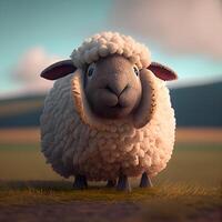 Sheep on a meadow at sunset, 3d render., Image photo