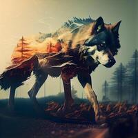 Wolf in the forest. 3D illustration. Conceptual image., Image photo