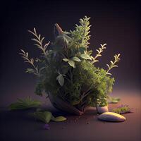 3d illustration of a florarium with plants and flowers., Image photo