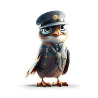 3D rendering of a cute cartoon owl wearing a police cap., Image photo