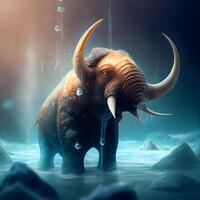 Elephant in ice cave. 3D illustration. Fantasy animal., Image photo