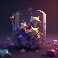 3d render, abstract geometric shape, crystal cube with colorful stars inside., Image photo
