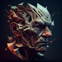 3d rendering of a monster head in a low poly style., Image photo