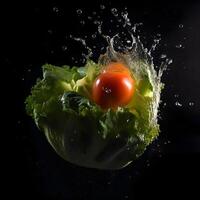 Fresh onion with water splash isolated on black background. Close up., Image photo