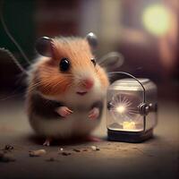 Hamster with a lantern on a dark background. The concept of the New Year and Christmas., Image photo