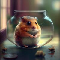 Hamster in a glass jar. The concept of the new year 2020., Image photo